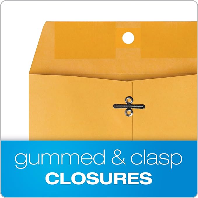 Quality Park 6 x 9 Clasp Envelopes, Clasp and Gummed Closures for Storing or Mailing, 28 lb Kraft Paper, 100 per Box (QUA37855)-DeskLoop Office