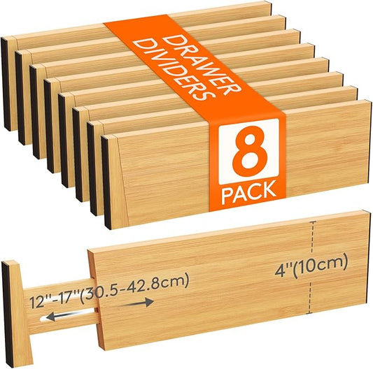 Lifewit 8 Pack Drawer Dividers Bamboo 4" High, 12-17" Adjustable Drawer Organizers for Clothes, Expandable Dresser Separators in Bedroom/Bathroom/Kitchen/Fridge/Office Organization and Storage-DeskLoop Office