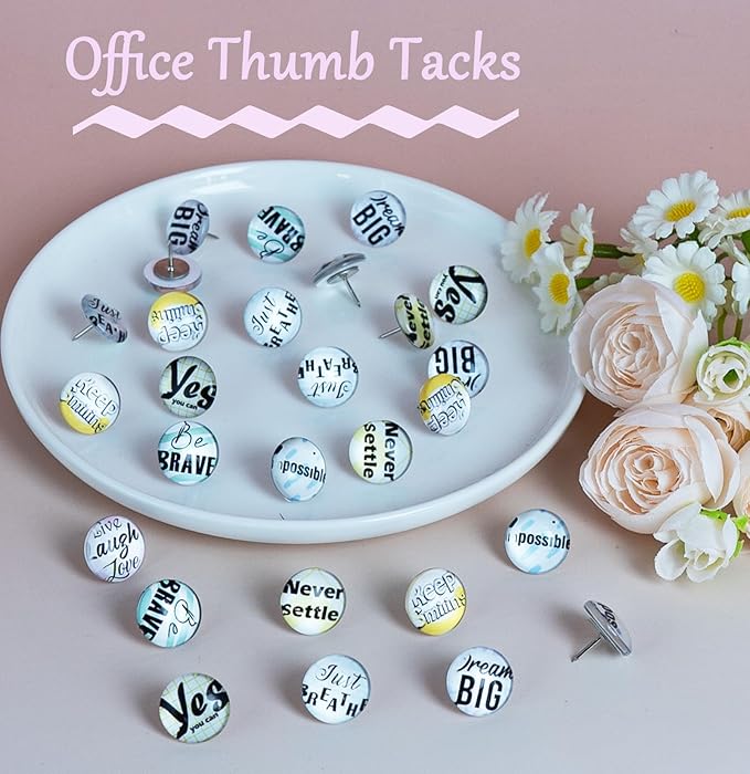 24Pcs Decorative Push Pins,Decorative Thumb Tacks for Bulletin Board, Cork Board Thumbtacks,Photos Wall Maps,Cute Thumbtack for Cubicle Decor,Classroom,Home and Office Decor(Motivational-Yes)-DeskLoop Office