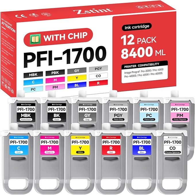 PFI-1700 Pigment Ink Tank Set 12-Pack 700ml High Capacity Replacement for Canon PFI-1700 PFI1700 Ink Cartridges Compatible for Canon imagePROGRAF Pro-2000 Pro-4000 Pro-4000s Pro-6000 Pro-6000s Printer-DeskLoop Office