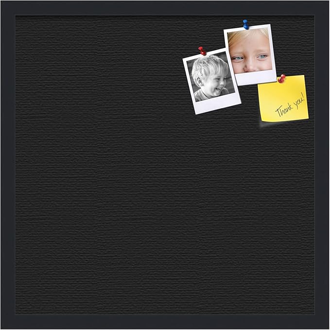 PinPix pin Cork Bulletin Board Made from Canvas, Classic Black Pattern 20 x 20 Inches (Completed Size) and Framed in Satin Black (PinPix-622)-DeskLoop Office
