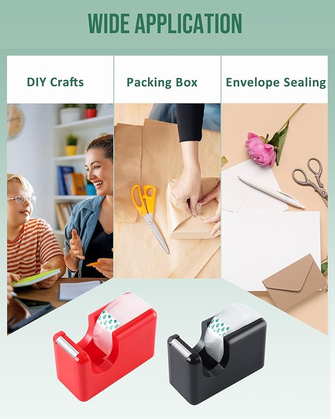 Lichamp 10 Pack Office Desktop Tape Dispenser Includes 10 Rolls of 1 Inch Core Tapes 3/4 in x 1000 in, Red and Black Desk Tape Dispensers Non-Skid Base, Great for School, Office and Home-DeskLoop Office