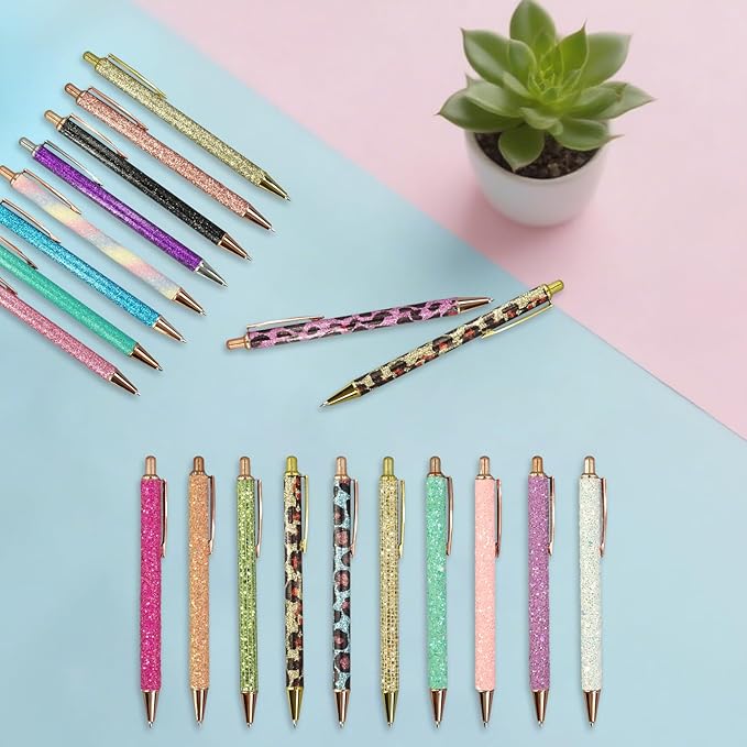 100 Pcs Fancy Pens Bulk Pretty Cute Glitter Ballpoint Sparkly Metal Pens Black Journaling Ink Pen Medium Point 1.0 mm for Women Nurse Teacher School Office Graduation Gift-DeskLoop Office