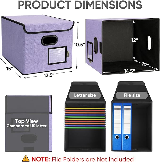 BALEINE File Organizer Box with Lid, Collapsible File Folder Organizer with Plastic Slide, Hanging File Folder Box for Office Document Storage (1 Pack, Purple)-DeskLoop Office