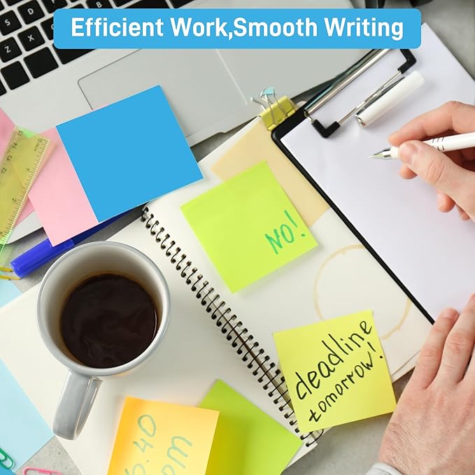 12 Pack Sticky Notes 3x3 Inches, 8 Bright Colors Self-Stick Notes, Strong Adhesive Sticky Memo Pads forHome Office School, 100 Sheets/Pad