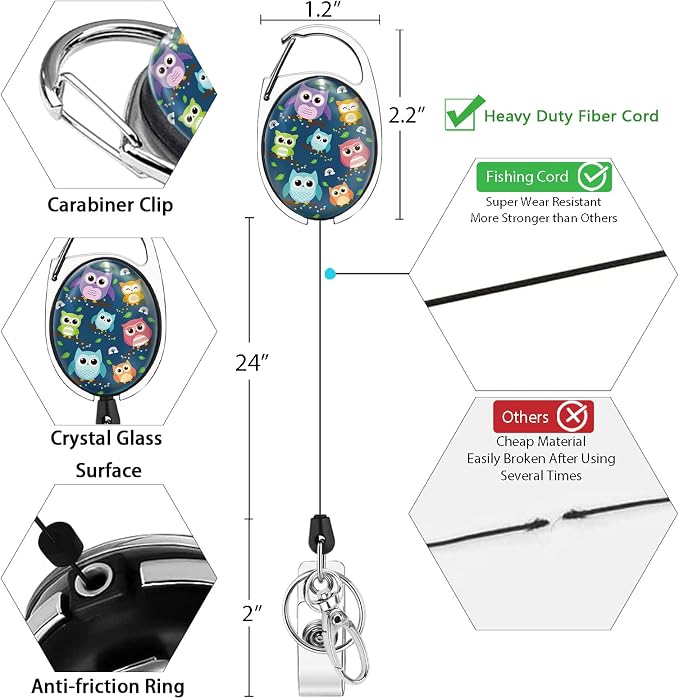 Cute Owl Lanyards for Id Badges, Retractable ID Badge Holder - Image 6