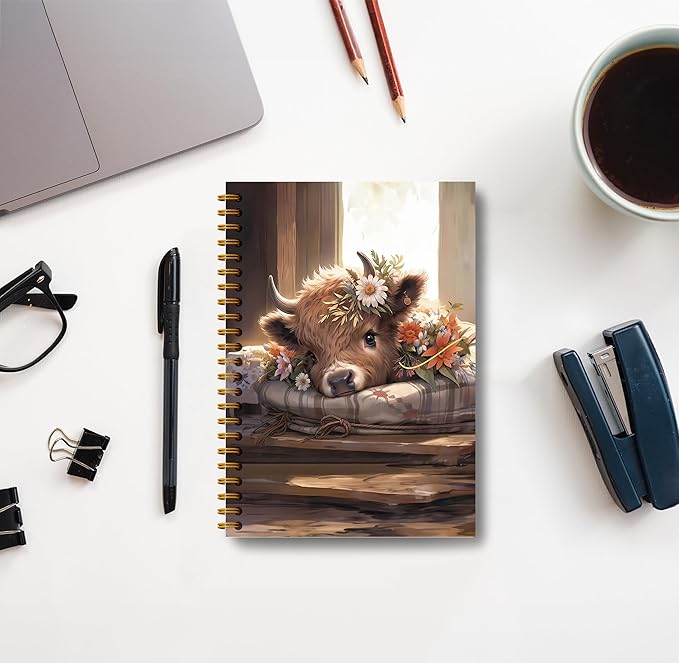 Highland Cow Notebook Journal - Spring Highland Cow Gifts, Daisy Floral Spiral Journal Notebook 5.5×8.3, Cow Gifts for Women, Cow Gifts for Cow Lovers, 164 Pages-DeskLoop Office