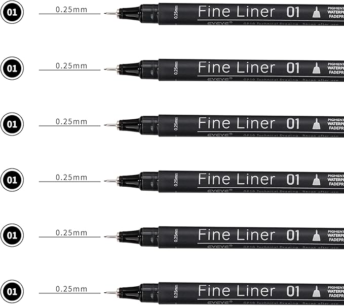 EYEYE Micro Pen Black Drawing Art Pens,6 Pack 0.25mm Archival Pen Waterproof Ink Set Artist Supplies Archival Inking Markers Sketch Outline Pens, Precision Drawing and Sketching Kit-DeskLoop Office