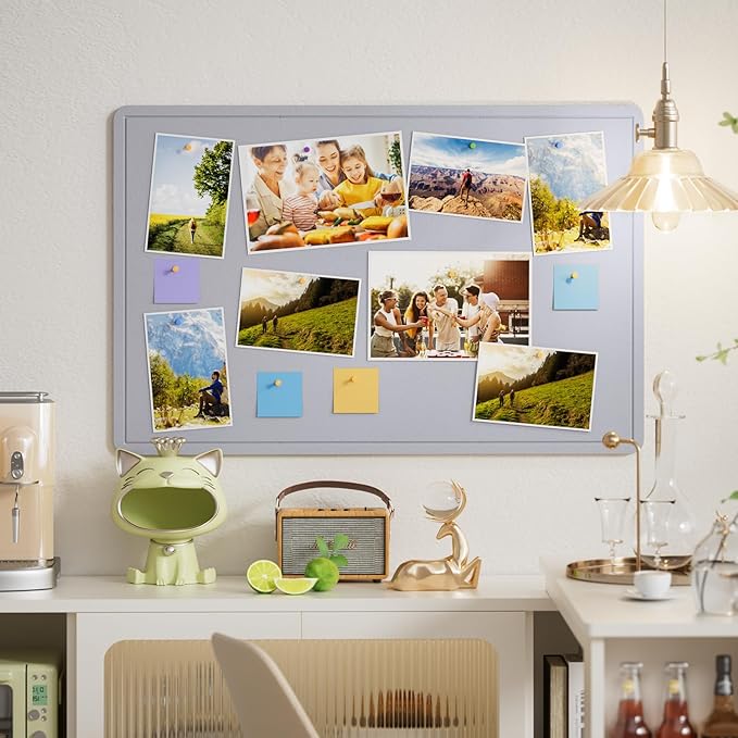 MaxGear Large Bulletin Board 36" x 24", Foldable Felt Board Vision Board Supplies, Cork Board for Office, Home, School, Small Pin Boards for Walls Decorative Display Board Moonlight Gray-DeskLoop Office