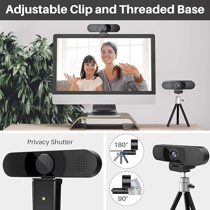 EMEET 3 in 1 Webcam - 1080P Webcam with Microphone and Speakers, Noise Reduction, Auto Low Light Correction W/Cover, C980 Pro USB Camera Web cam 60°-98° for Video Conferencing Streaming/Gaming/Class-DeskLoop Office