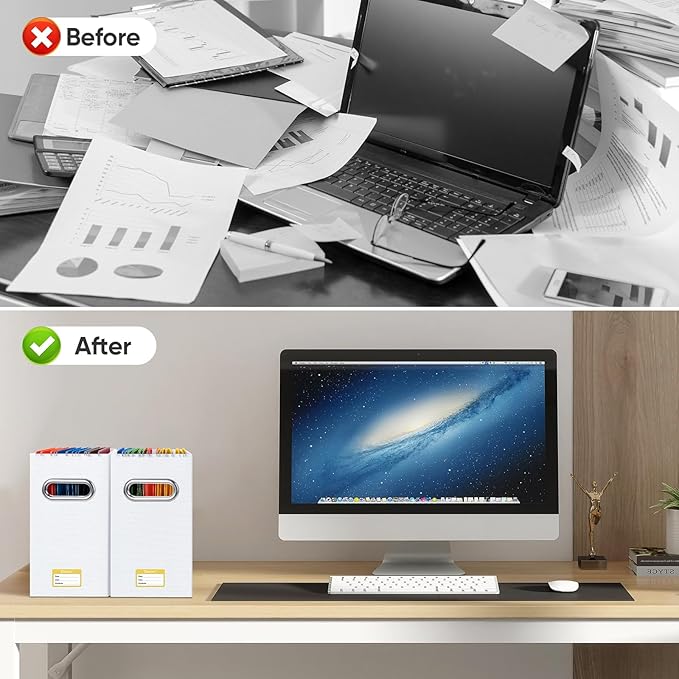 BALEINE File Organizer Box, Cardboard File Folder Organizer with Handle for Letter Size, Portable Collapsible Hanging Filing Box for Home Office Document Storage (2 Pack, White)-DeskLoop Office