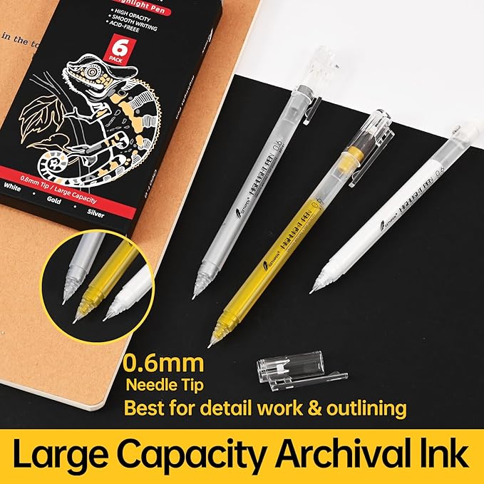 0.6mm Fine Point Silver Gel Pens, 3-Pack for Artists Drawing on Black Paper, Sketching, Adult Coloring Books & Modern Crafts-DeskLoop Office