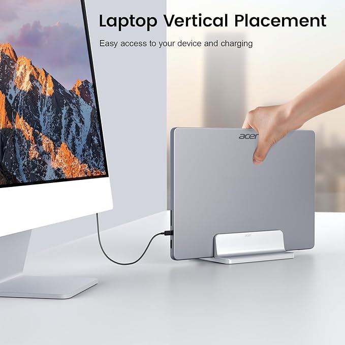 acer Dual Vertical Laptop Stand, Upright Desktop Stand Holder with Adjustable Dock (Up to 15.7''), Aluminum Laptop Rack Storage Desk Organizer for Tablet, MacBook/Samsung/HP/Dell/Chrome Book