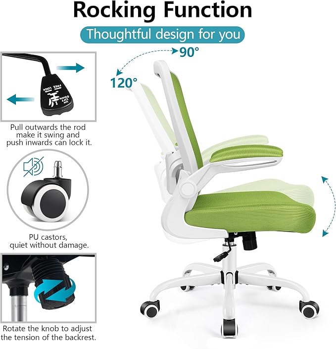 FelixKing Office Chair, Ergonomic Desk Chair Breathable Mesh Chairs with Adjustable High Back Lumbar Support Flip-up Armrests, Executive Swivel Comfy Task Computer Chairs for Home Office Green-DeskLoop Office