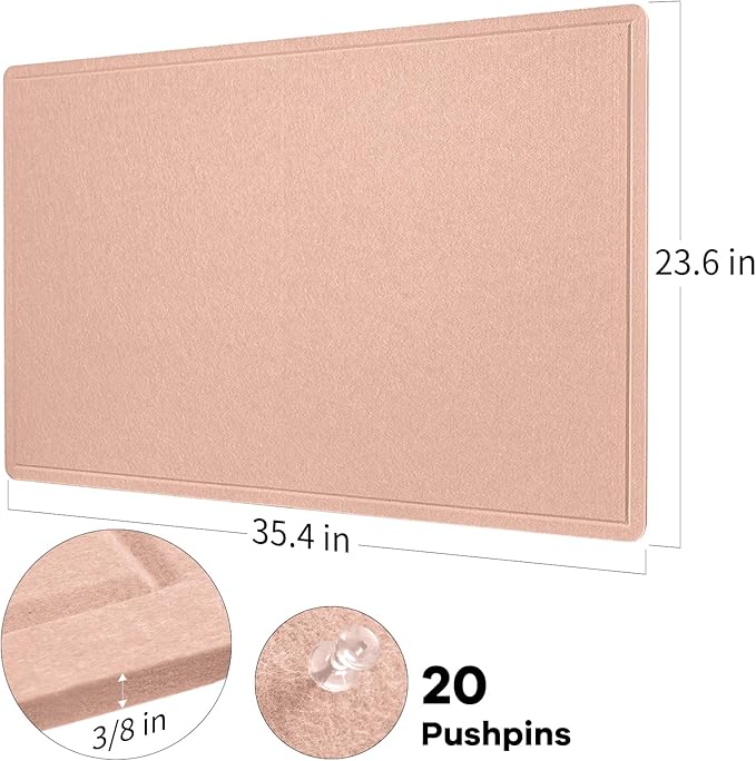Bulletin Board, 36 x 24 Inches Felt Pin Board - Decorative Cork Alternative for Wall, 3' x 2' Foldable Picture Self-Adhesive Vision Prayer Board With 20 Pushpins - Mauvey Pink-DeskLoop Office