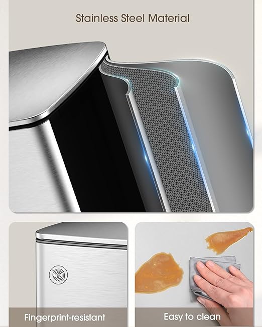 Lovewind Kitchen Trash Can with Lid, 5.2 Gallon/20 L Footstep Garbage Can for Kitchen Bedroom Home Office, 20 Liter Trash Bin Brushed Stainless Steel Waste Bin with Soft-Close Lid,Silver-DeskLoop Office