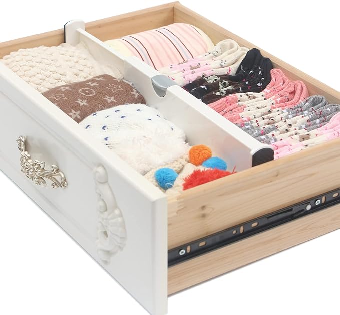 DIOMMELL 12 Pack Adjustable Plastic Drawer Dividers, White, 4"H x 11"-17"L, Expandable Organizers for Kitchen, Bedroom, Closet, Bathroom & Office Drawers-DeskLoop Office