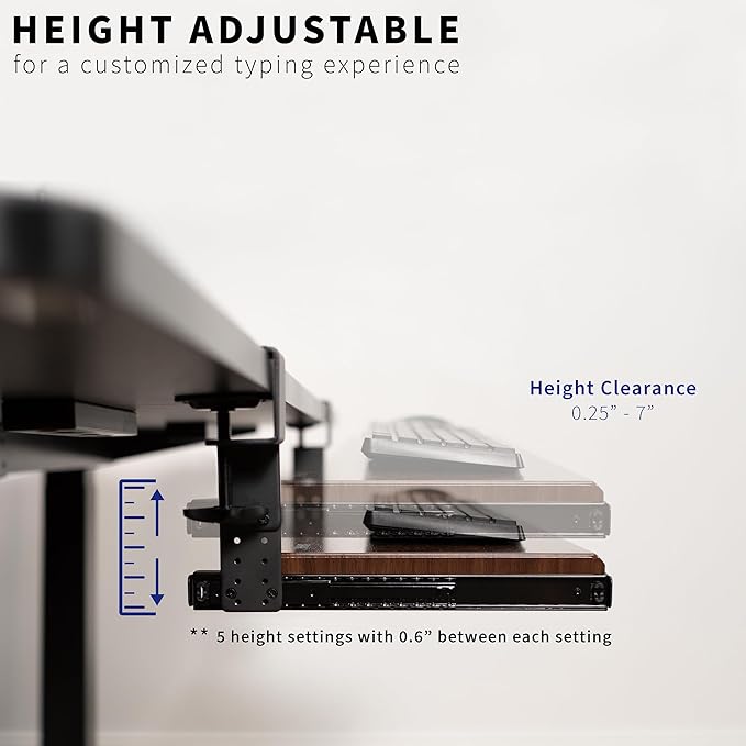 VIVO Large Height Adjustable Under Desk Keyboard Tray, C-clamp Mount System, 27 (33 Including Clamps) x 11 inch Slide-Out Platform Computer Drawer for Typing, Dark Walnut, MOUNT-KB05HD-DeskLoop Office
