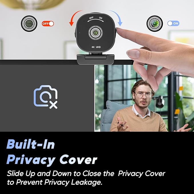 Nisheng 4K Webcam, AutoFocus USB Camera with Dual AI Noise-Cancelling Mics, 4K Webcam for PC with Privacy Cover, Plug & Play Web Camera for Zoom/Teams/Meet/Xbox/OBS-DeskLoop Office