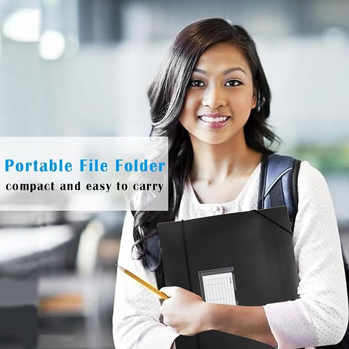 TRANBO 7-Pockets Hanging File Folder with Retractable Hooks for Filing Cabinet, Letter Size Expandable Accordion File Organizer with Elastic Band for File Frame or On-The-Go Use (1 Pack)-DeskLoop Office