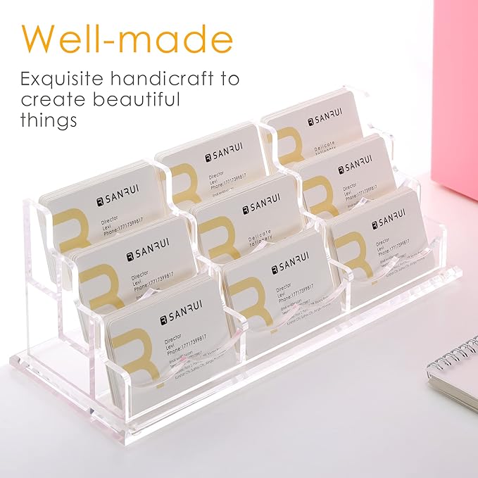 SANRUI Clear Horizontal Business Card Holder Stand for Desk, Acrylic Desktop Display Name Cards Holders Organizer Storage Rack,for Exhibition, Home , Office ,3 Tier 9 Pocket , 540 Card Capacity-DeskLoop Office