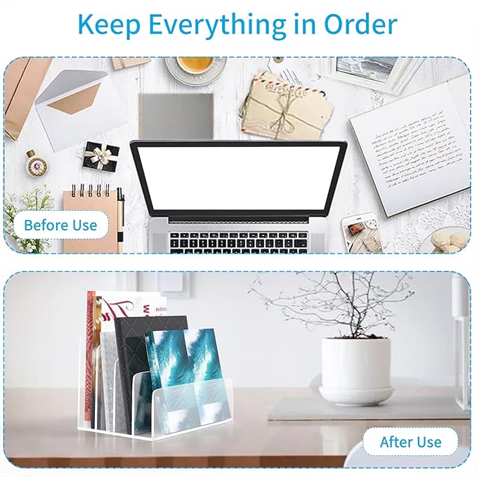 Clear Acrylic File Organizer, 4 Sections Acrylic File Holder Sorter, Office Desk Organizer for File Folder Mail Letter Book Electronics Makeup Eye Shadow Palette-DeskLoop Office
