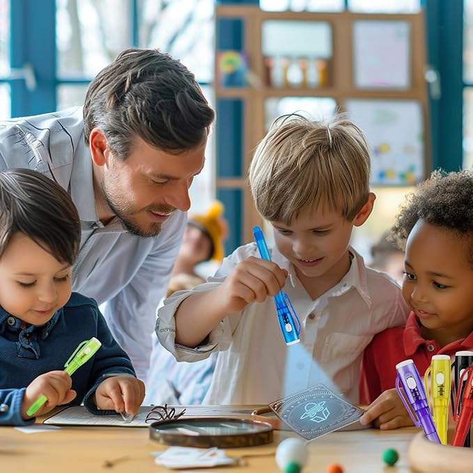 Invisible Ink Pens, 28 PCS Upgraded Spy Invisible Ink Pen with UV Light Magic Marker for Secret Message Escape Room and Kids Christmas Goodies Bags Toy, Spy Pen Party Favors for Kids 8-12-DeskLoop Office