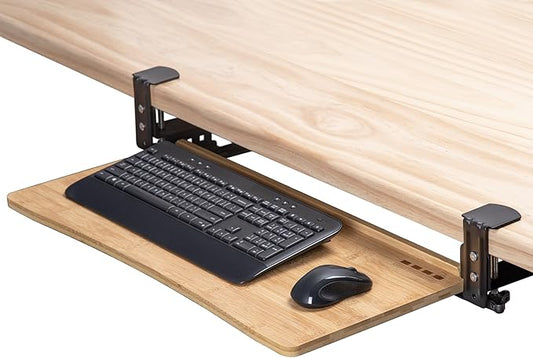 D'vine Dev Under Desk Keyboard Tray with Wrist Rest Bamboo Wood Keyboard Drawer and Mouse Pad, Original Wood, KBT-1-DeskLoop Office