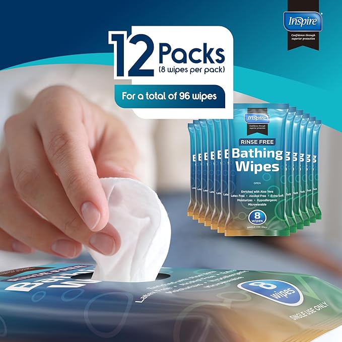 Inspire Thick Rinse Free Body Wipes, Extra Large Washcloths For Adults, Aloe Vera Enriched-DeskLoop Office
