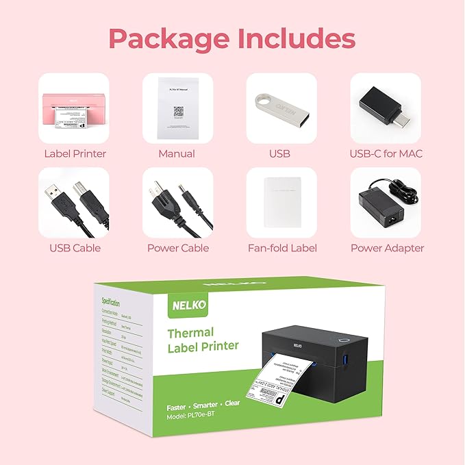 Nelko Bluetooth Thermal Shipping Label Printer, Wireless 4x6 Shipping Label Printer for Small Business, Support Android, iPhone and Windows, Widely Used for Amazon, Ebay, Shopify, USPS(Pink)-DeskLoop Office