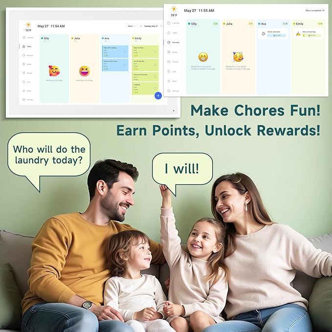 21.5 Inch Smart Digital Calendar β Electronic Chore Chart & Planner with 1920x1080P IPS Touchscreen, Weekly/Monthly Family Organizer for Wall or Desk, White 2025 New Version-DeskLoop Office