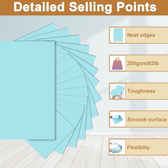 120 Sheets Blue Cardstock 8.5 x 11 Craft Paper, 250gsm/92lb Heavyweight Card stock Printer Paper for DIY Cards Making, Wedding Invitations, Birthday Decorations, School Crafting-DeskLoop Office