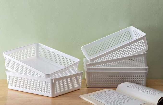 A4 Size Plastic Storage Basket,Desktop File Paper Letter Organizer Tray, 6-Packs (White)-DeskLoop Office