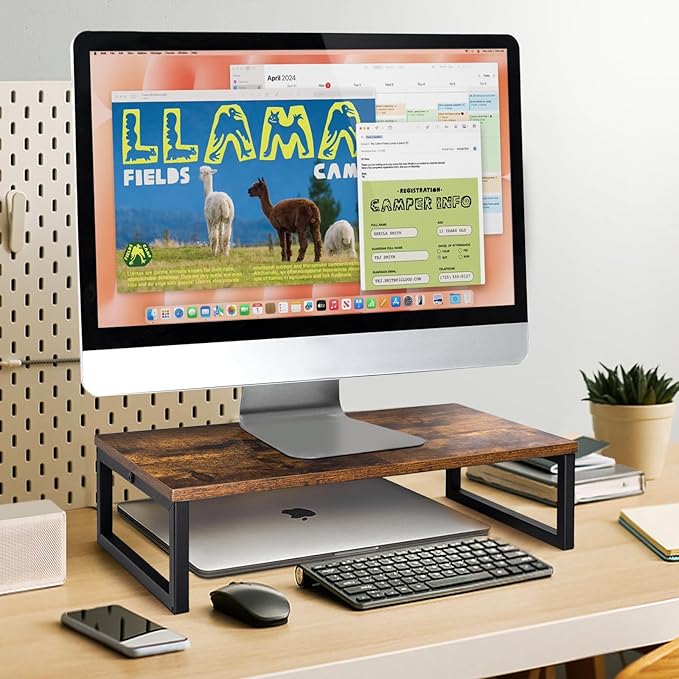 ARCOBIS 20 Inch Monitor Riser, Wood & Metal Computer Monitor Stand Riser for Desk, Rustic Brown-DeskLoop Office