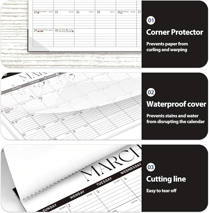 Desk Calendar 2025-2026, Monthly Desktop Large Calendar (July 2025-December 2026) Desk Wall Planner for Family Office Teacher School, 17" x 12" Black-White-DeskLoop Office