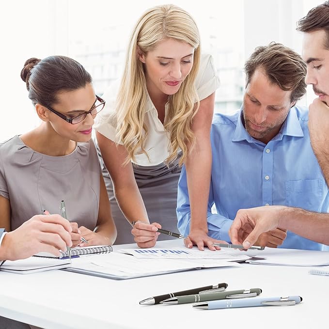 Yeaqee 100 Pieces Ballpoint Pen with Stylus Tip Click, 2 in 1 Black Ink, 1.0 mm Medium Point Stylus Metal Pen for Touch Screen Tablet (Mixed Colors)-DeskLoop Office