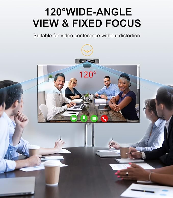 Spedal 4K UHD Webcam with Built-in AI Noise Reduction Dual Microphones,120° Wide Angle Zoomable Webcam with Remote and Software Control for Conferencing/Streaming/Online Teaching/Video Calling-DeskLoop Office