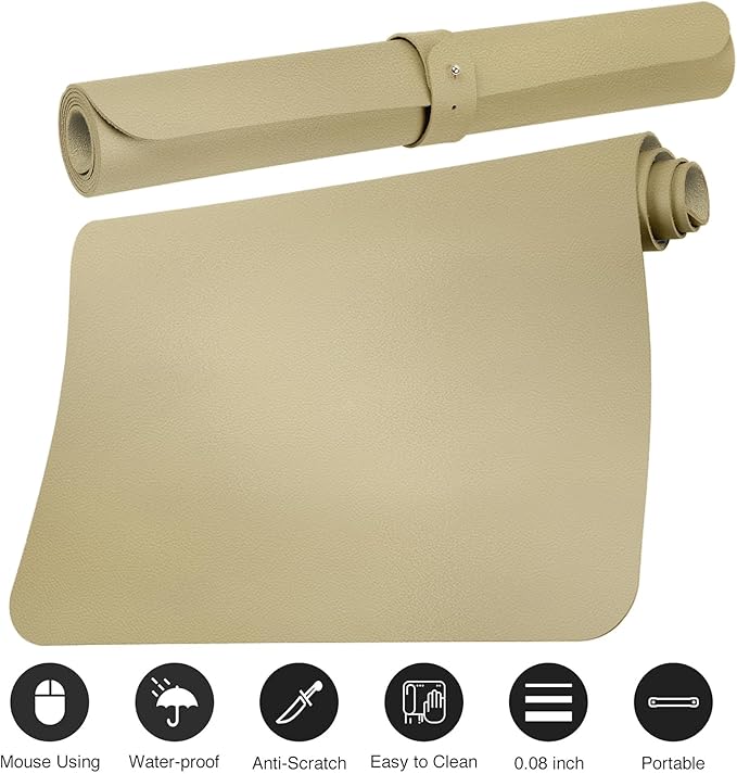 Boutilon Leather Desk Pad, 30" x 14", Non-Slip, Waterproof PU Leather, Golden