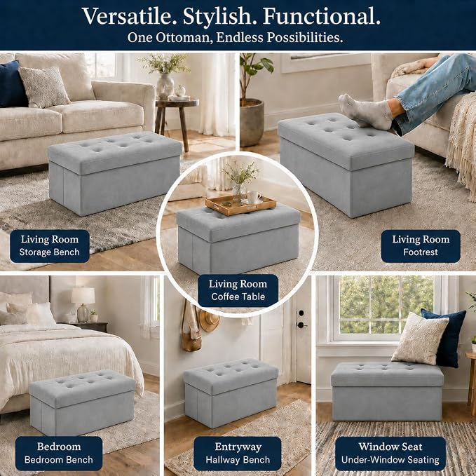 ALASDO 30 Inch Folding Storage Ottoman Bench - Image 6