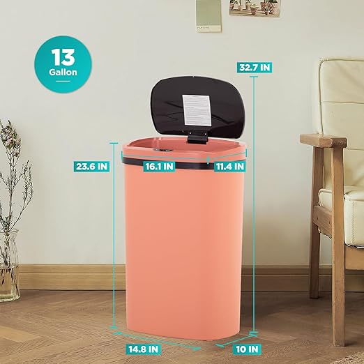 PayLessHere 13 Gallon Trash Can Kitchen Trash Can Automatic Garbage Can with Lid Touch Free High-Capacity Motion Sensor for Kitchen Bedroom Bathroom Office Wateproof Trash Bin (2, Pink)-DeskLoop Office