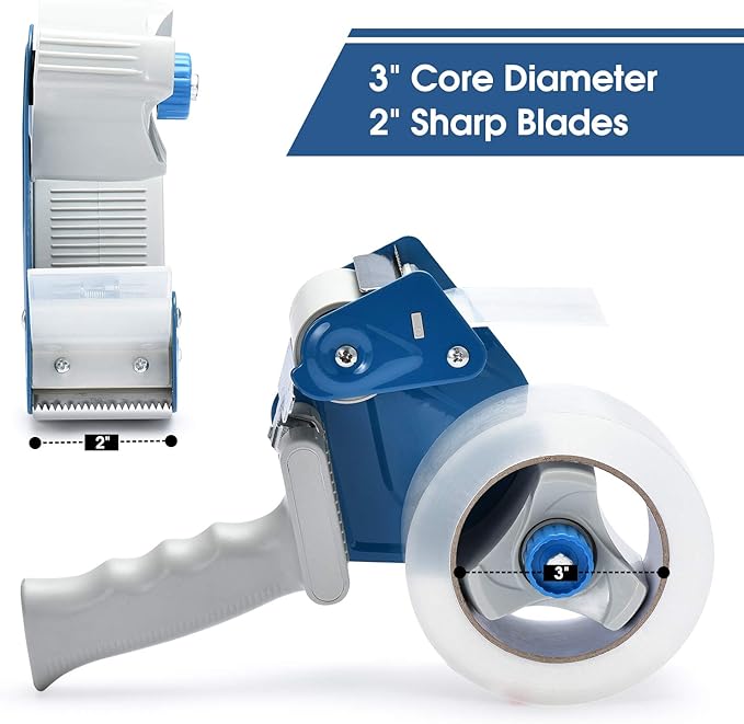 Packing Tape Dispenser Gun (2 Packs) Pacific Mailer 2 Inch Tape Gun Dispenser with 2 Inch Carton Packing Tape, Lightweight Industrial Side Loading Tape Dispenser - Blue-DeskLoop Office