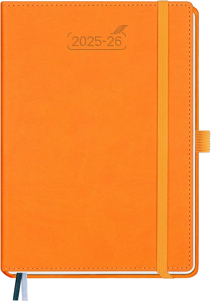 BEZEND Planner 2025-2026 Weekly and Monthly, 5.8" x 8.5" Academic Calendar (Jul 25-Dec 26) Vertical Daily Appointment with Hourly Timeslot & Monthly Tab, PU Leather Hardcover - Orange-DeskLoop Office