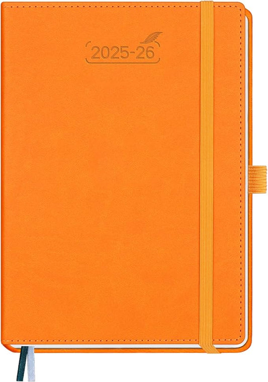 BEZEND Planner 2025-2026 Weekly and Monthly, 5.8" x 8.5" Academic Calendar (Jul 25-Dec 26) Vertical Daily Appointment with Hourly Timeslot & Monthly Tab, PU Leather Hardcover - Orange-DeskLoop Office