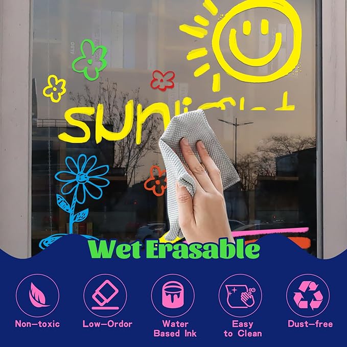 8 Pcs Liquid Chalk Markers - 7mm Assorted Colors, Washable Markers for Cars, Glass, Chalkboards, Posters, Business-DeskLoop Office