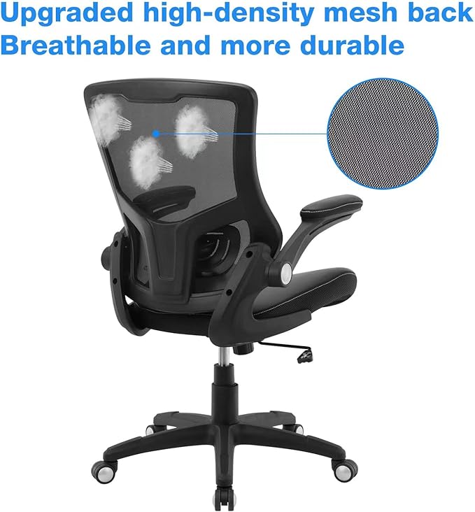 Office Chair Ergonomic Desk Chair, Computer PU Leather Home Office Chair, Swivel Mesh Back Adjustable Lumbar Support Flip-up Arms Executive Task Chair-DeskLoop Office