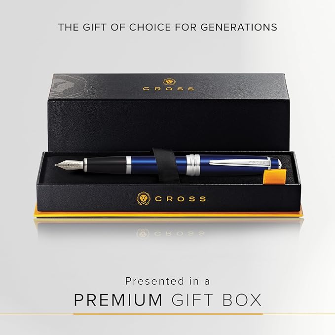 Cross Bailey Refillable Fountain Presented in a Premium Gift Box - Medium Point, Black Ink, Blue-DeskLoop Office