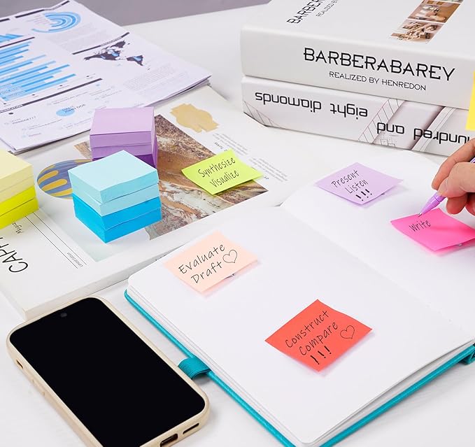 24 Pack Sticky Notes Small,2 x 1.5In Super Sticking Power Memo Pads,12 Assorted Colors Self-Stick Pads,100 Sheets/Pad Strong Adhesive Notes for Home,School,Office,Use on Walls,Doors,Windows-DeskLoop Office