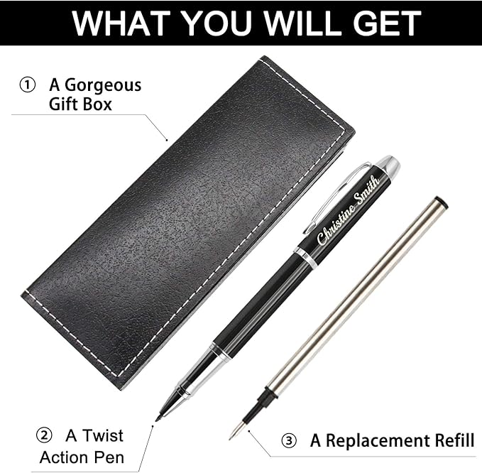Amlion Personalized Pens Custom Engraved Pen with Name, Refillable Medium Refill, Personalized Gifts for Men Women-DeskLoop Office