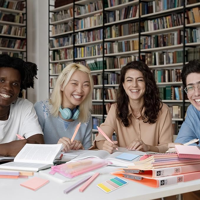 Colarr 54 Pieces Aesthetic School Supplies Including Pastel Highlighters Document Bags Pencils Notebooks Pencil Pouch Ink Pens Sticky Notes Erasers Back to School Gift Stationary Kit (Pink)-DeskLoop Office