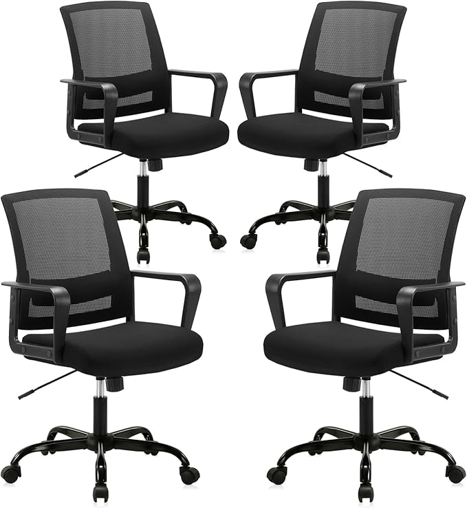 CLATINA Ergonomic Rolling Mesh Desk Chair with Executive Lumbar Support and Adjustable Swivel Design for Home Office Computer Black 4 Pack-DeskLoop Office